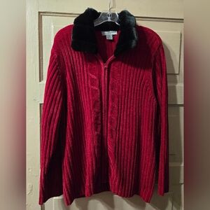 Designers Originals Studio Faux Fur Collar Front Zip Chenille Jacket Size: 1X